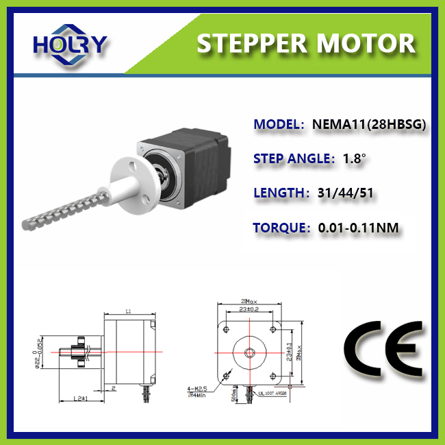 Non Captive Nema 11 Step Motorized Tr6 Linear Actuator: Lead Screw Diameter 6mm 28mmx51mm Bipolar 2 Phase 1.8 Degree 0.95 A/Phase