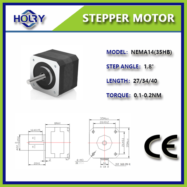 NEMA 14 35HM 0,9 ° 0,5 A 1,8 ° 0,9nm Motor Stepper Hibrida