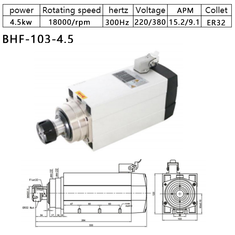 HOLRY CNC Spindle Motor for Wood Metal Air Cooled 3.2kw-4.5kw 220V High Quality Spindle Motor